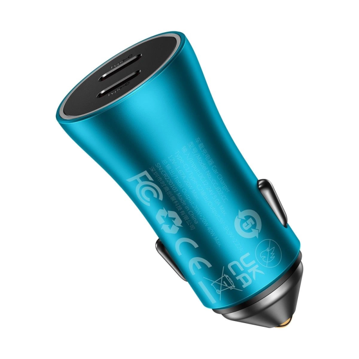 Автомобільний зарядний пристрій Baseus Golden Contactor Pro Dual Fast Charger Car Charger C+C 40W Blue (CGJP000003)