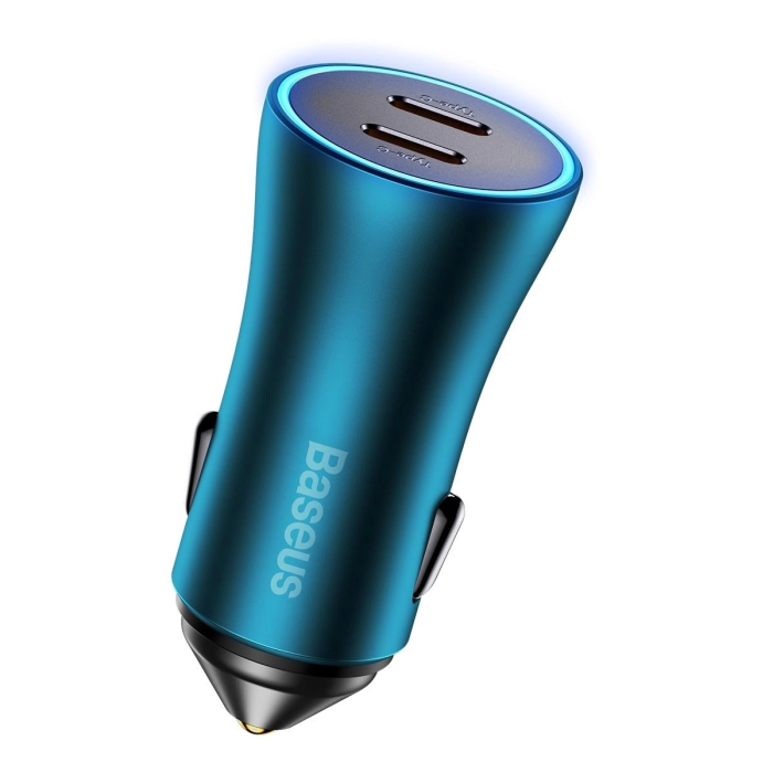 Автомобільний зарядний пристрій Baseus Golden Contactor Pro Dual Fast Charger Car Charger C+C 40W Blue (CGJP000003)