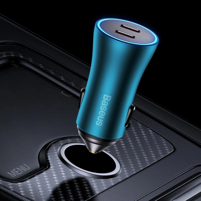 Автомобільний зарядний пристрій Baseus Golden Contactor Pro Dual Fast Charger Car Charger C+C 40W Blue (CGJP000003)