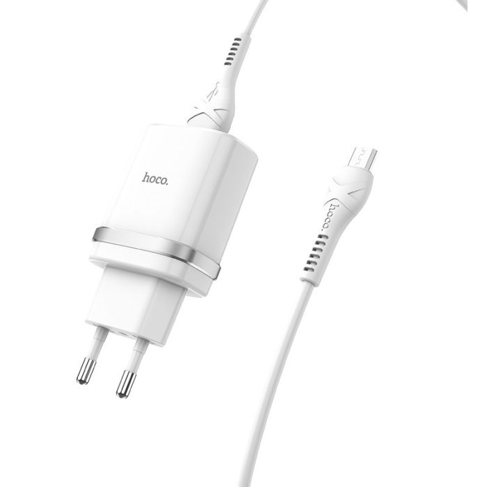 Мережевий зарядний пристрій з кабелем HOCO C12Q Smart QC3.0 charger set(Micro) 18W White (6931474716286)