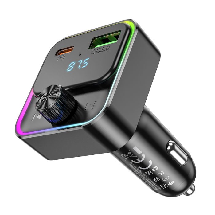 АЗП з FM-модулятором HOCO E81 Fantasy PD30W+QC3.0 car BT FM transmitter Black (6942007612296)