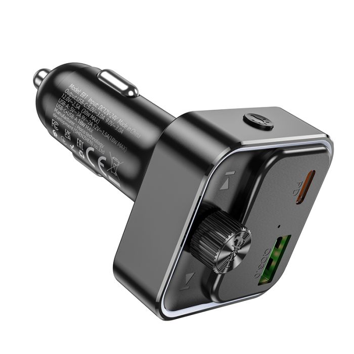 АЗП з FM-модулятором HOCO E81 Fantasy PD30W+QC3.0 car BT FM transmitter Black (6942007612296)