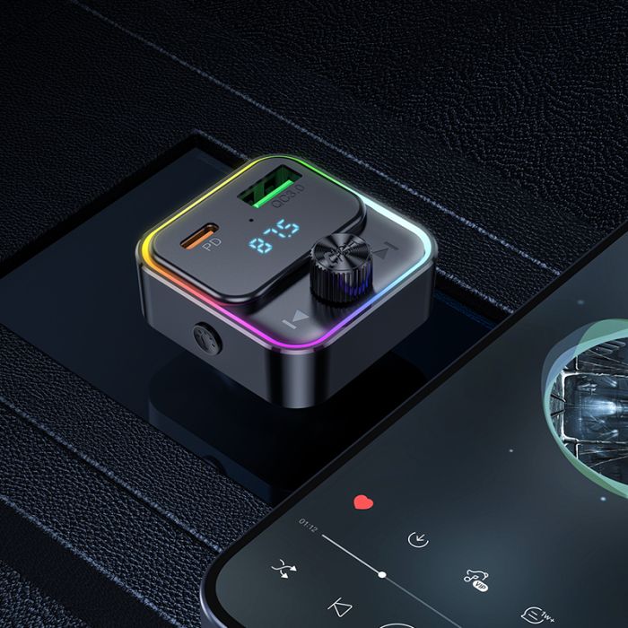 АЗП з FM-модулятором HOCO E81 Fantasy PD30W+QC3.0 car BT FM transmitter Black (6942007612296)