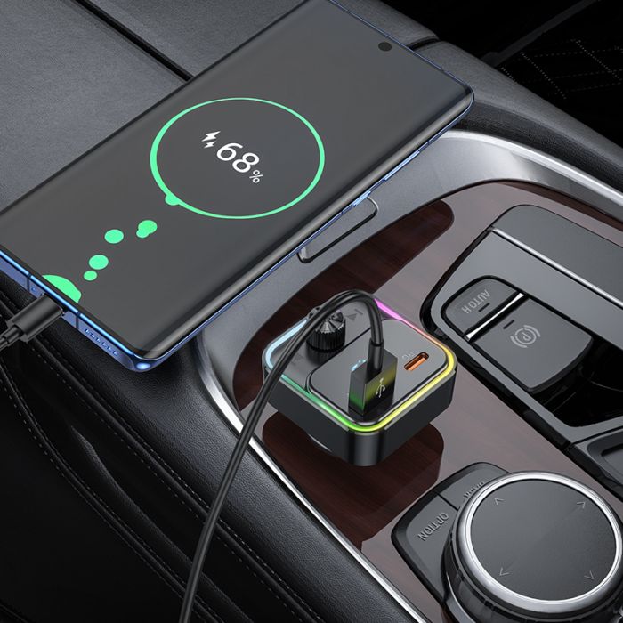 АЗП з FM-модулятором HOCO E81 Fantasy PD30W+QC3.0 car BT FM transmitter Black (6942007612296)