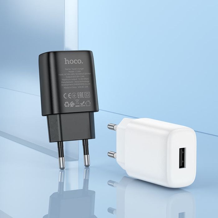 Мережевий зарядний пристрій HOCO C134A Solid single port charger (EU) Black (6942007621298)