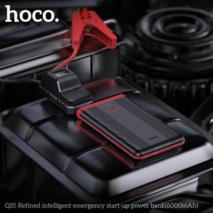 Автомобільний пуско-зарядний пристрій HOCO QS5 Refined intelligent emergency start-up power bank (6000mAh) Black (6942007643689)