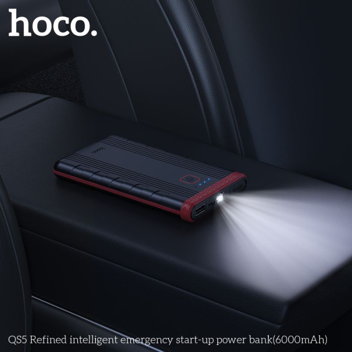 Автомобільний пуско-зарядний пристрій HOCO QS5 Refined intelligent emergency start-up power bank (6000mAh) Black (6942007643689)