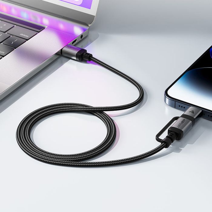 Кабель ACEFAST C20-01 USB-C to USB-C / Lightning aluminum alloy connectors charging data cable Black (6974316283768)