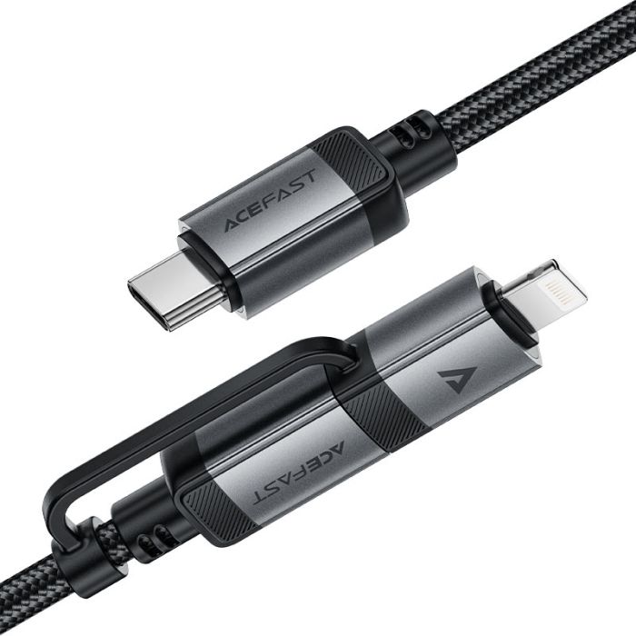Кабель ACEFAST C20-01 USB-C to USB-C / Lightning aluminum alloy connectors charging data cable Black (6974316283768)