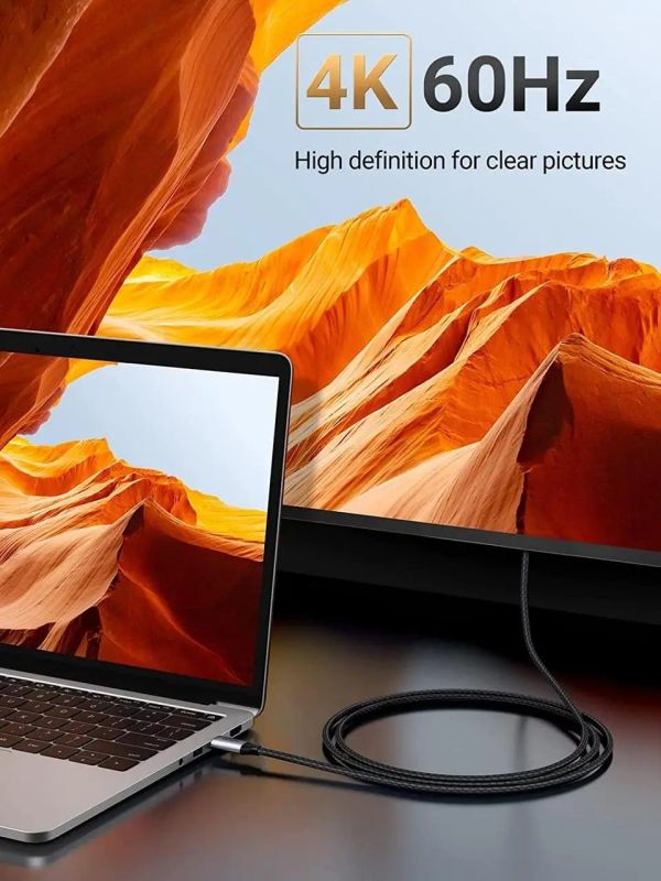 Кабель UGREEN MM142 USB-C to HDMI Male to Male Cable Aluminum Shell 1.5m (Gray Black)(UGR-50570) (UGR-50570)