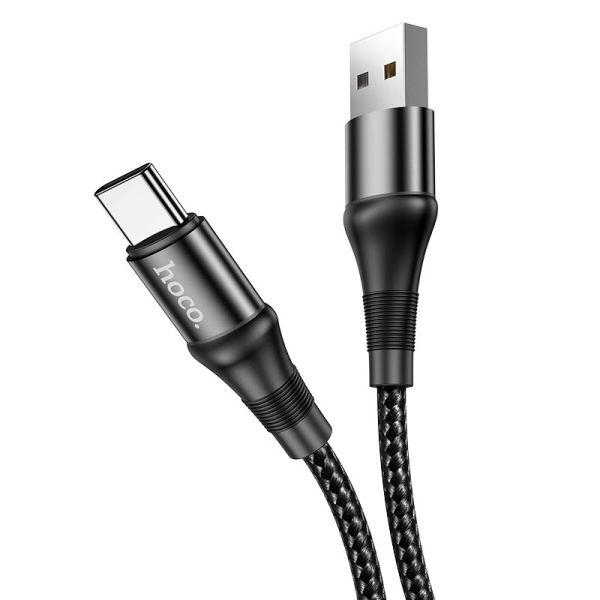 Кабель HOCO X50 USB to Type-C 3A, 1m, nylon, aluminum connectors, Black (6931474734235)