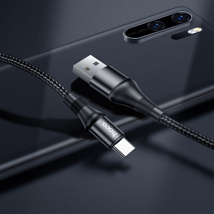 Кабель HOCO X50 USB to Type-C 3A, 1m, nylon, aluminum connectors, Black (6931474734235)