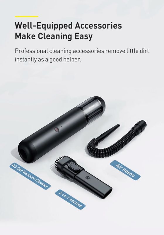 Автомобільний пилосос Baseus A3 CarVacuumCleaner（15000pa）Tarnish (CRXCQA3-0A)