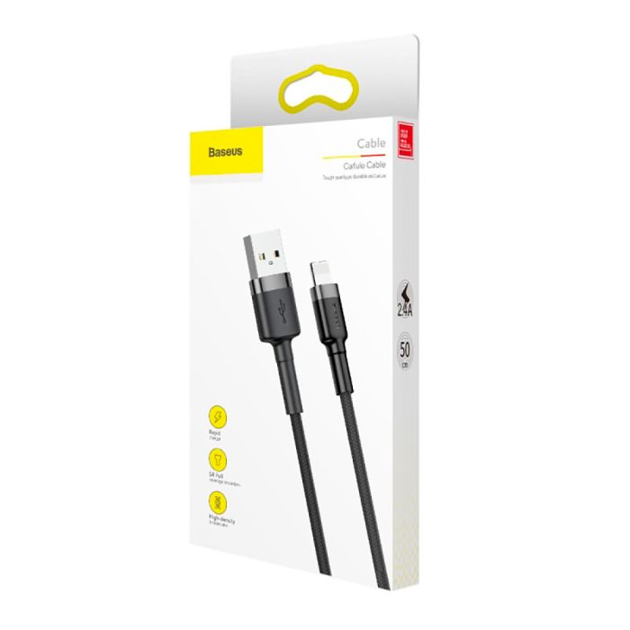 Кабель Baseus Cafule Cable USB For Lightning 2.4A 0.5m Gray+Black (CALKLF-AG1)