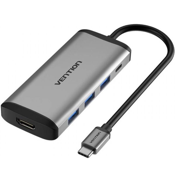 USB-хаб Vention Type-C to HDMI/USB3.0*3/PD Converter 0.15M Gray Metal Type (CNBHB) (CNBHB)