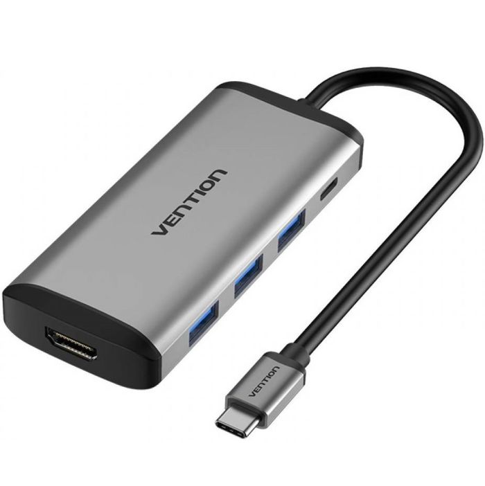 USB-хаб Vention Type-C to HDMI/USB3.0*3/PD Converter 0.15M Gray Metal Type (CNBHB) (CNBHB)