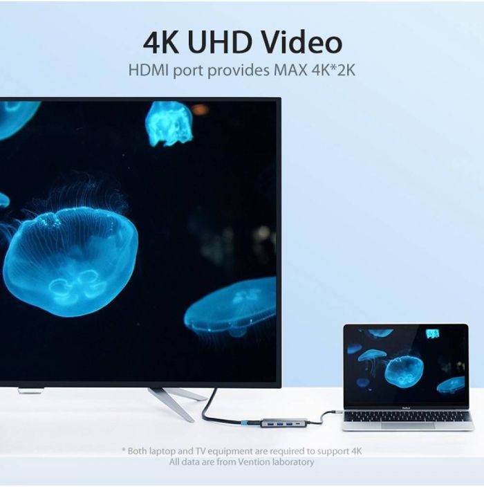 USB-хаб Vention Type-C to HDMI/USB3.0*3/PD Converter 0.15M Gray Metal Type (CNBHB) (CNBHB)