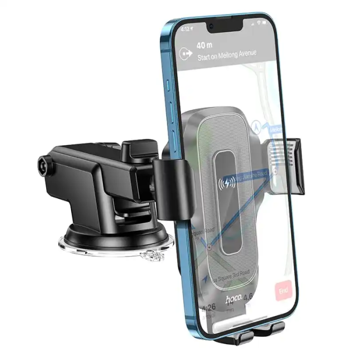 Автотримач для телефона з БЗП HOCO HW3 Wise automatic induction wireless fast charging car holder(center console) Black (6931474791849)