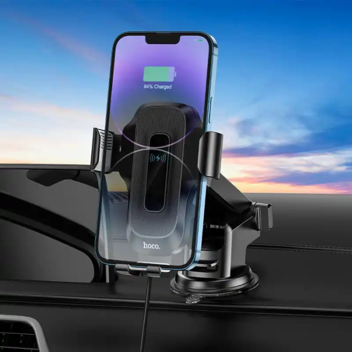 Автотримач для телефона з БЗП HOCO HW3 Wise automatic induction wireless fast charging car holder(center console) Black (6931474791849)
