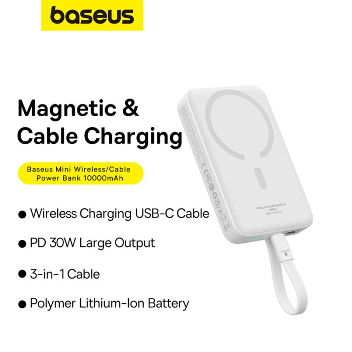 Зовнішній акумулятор Baseus Magnetic Mini Wireless Fast Charge Power Bank Type-C Edition  10000mAh 30W Stellar White (P1002210B223-00)