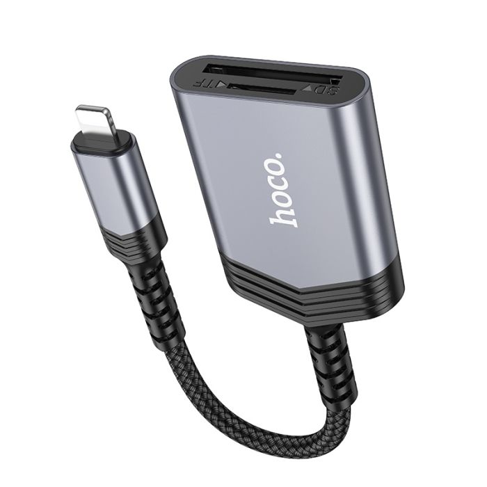 Кардрідер HOCO UA25 2-in-1 card reader iP Metal Gray (6942007608855)