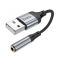 Аудiокабель HOCO LS36 USB-A  to 3.5 female, nylon braid,  0.12m, Black (6942007608879)