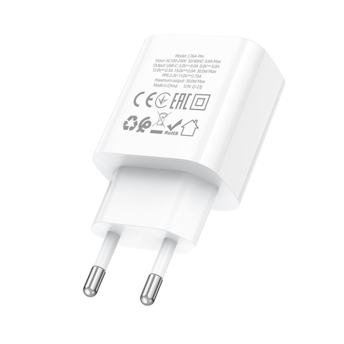 Мережевий зарядний пристрій HOCO C76A Pro Majestic single port PD30W charger White (6942007616300)