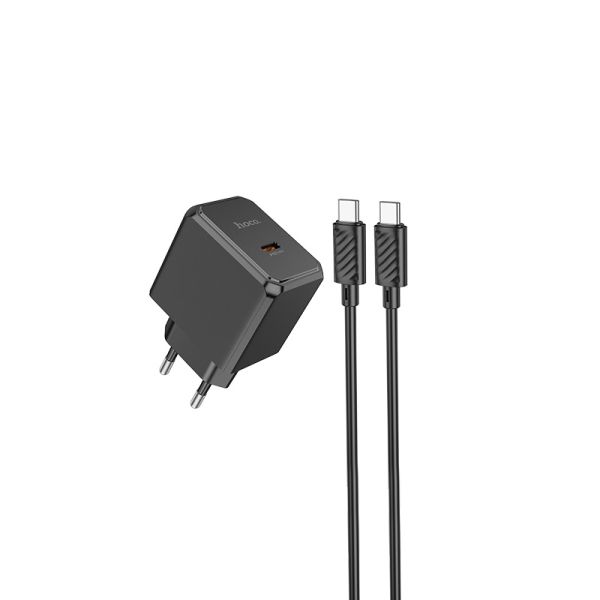 Мережевий зарядний пристрій з кабелем HOCO CS13A Ocean single port PD20W charger set(Type-C to Type-C) Black (6942007603843)