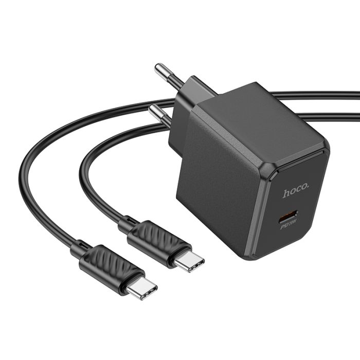 Мережевий зарядний пристрій з кабелем HOCO CS13A Ocean single port PD20W charger set(Type-C to Type-C) Black (6942007603843)