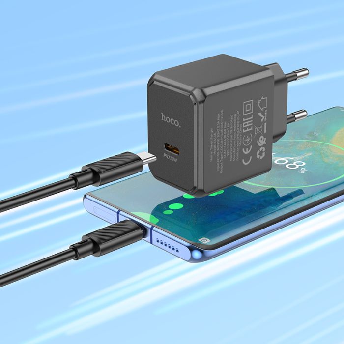 Мережевий зарядний пристрій з кабелем HOCO CS13A Ocean single port PD20W charger set(Type-C to Type-C) Black (6942007603843)