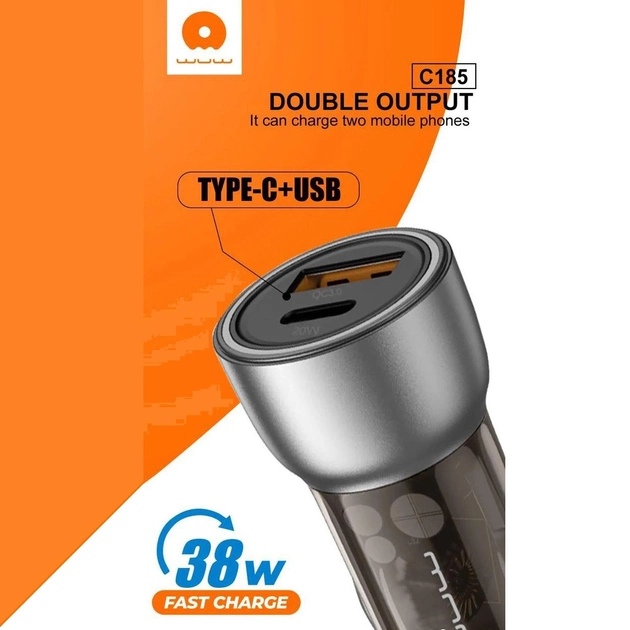 Автомобільний зарядний пристрій WUW-C185 PD20W+QC3.0 black (6972573335466)