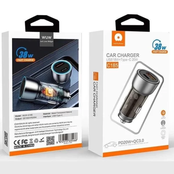 Автомобільний зарядний пристрій WUW-C185 PD20W+QC3.0 black (6972573335466)