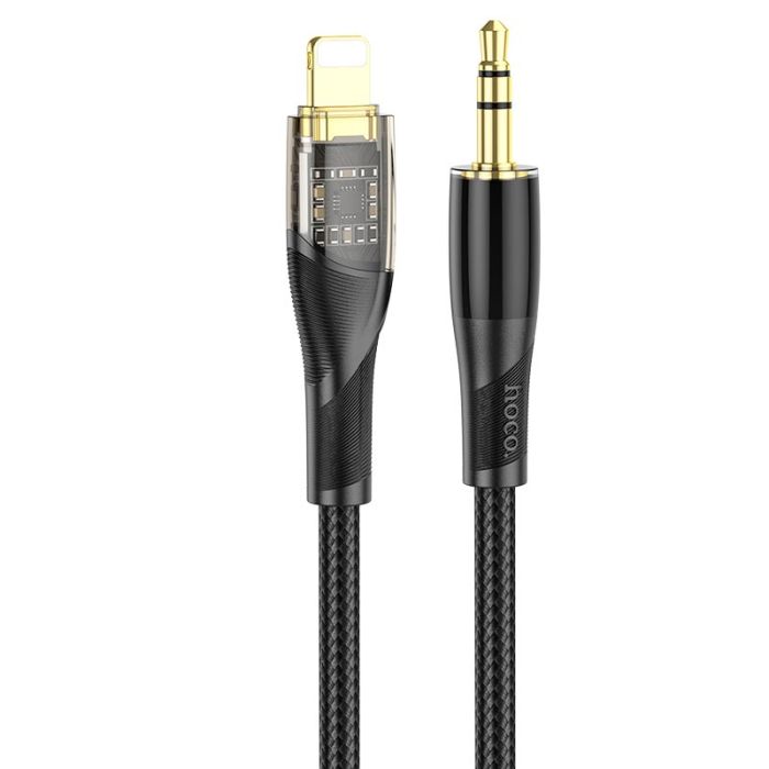 Аудіокабель HOCO UPA25 iP to 3.5mm male, nylon braid, 1m, Black (6931474791153)