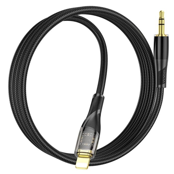 Аудіокабель HOCO UPA25 iP to 3.5mm male, nylon braid, 1m, Black (6931474791153)