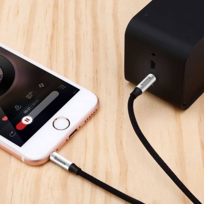 Аудіокабель Baseus M30 3.5mm male to 3.5mm male, nylon braid, 1m Silver+Black (CAM30-BS1)