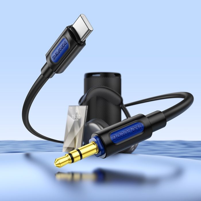 Аудіокабель BOROFONE BL20 Type-C to 3.5mm male, silicone, 1m,  Black (6941991114410)