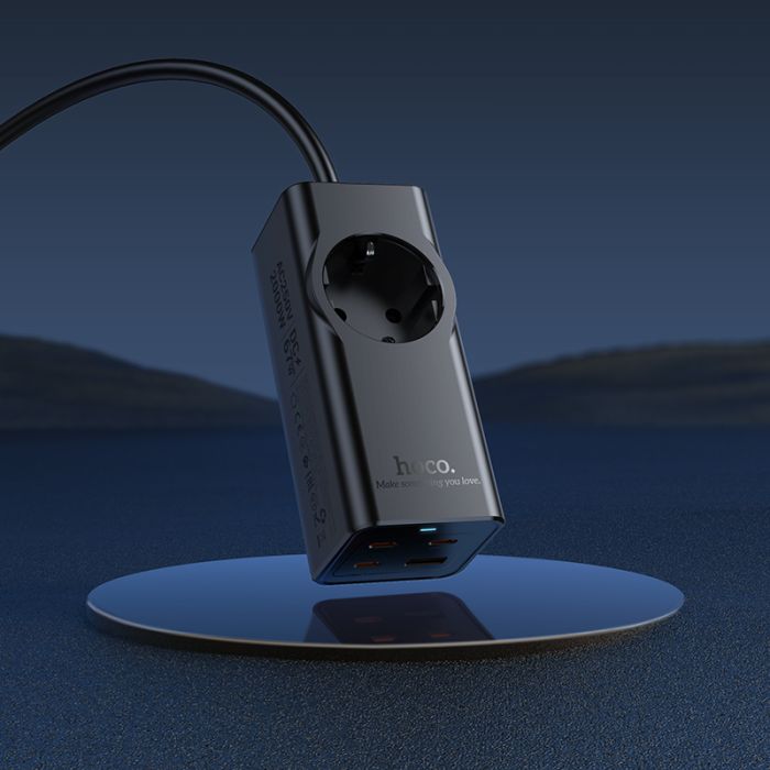 Мережевий подовжувач HOCO NS9 Wisdom 1-position (PD67W/3C1A) desktop socket (EU/GER) Black (6942007638494)
