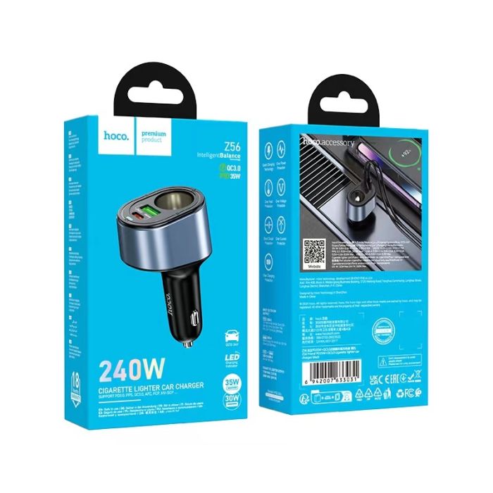 Автомобільний зарядний пристрій HOCO Z56 Friend PD35W+QC3.0 cigarette lighter car charger Black (6942007633031)