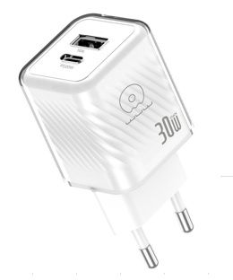 Мережевий зарядний пристрій WUW-C228 30W Gan Charger USB C + USB A white (C228)