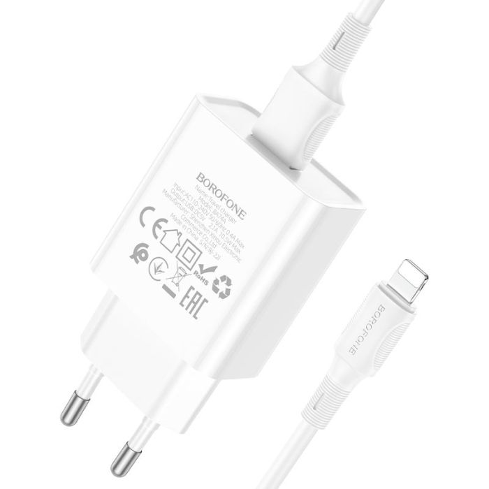 Мережевий зарядний пристрій з кабелем BOROFONE BA74A Aspirer single port charger set(iP) White (6974443388657)