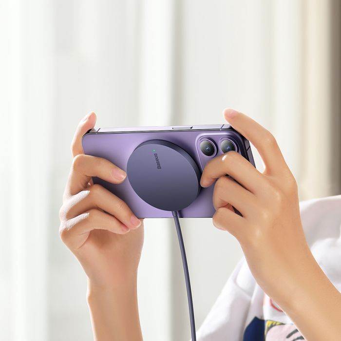 Бездротовий зарядний пристрій Baseus Simple Mini3 Magnetic Wireless Charger 15W Dusty Purple (CCJJ040205)