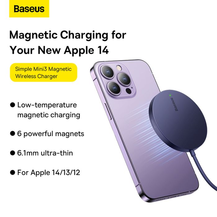 Бездротовий зарядний пристрій Baseus Simple Mini3 Magnetic Wireless Charger 15W Dusty Purple (CCJJ040205)