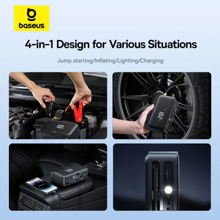 Автомобільний пуско-зарядний пристрій з насосом Baseus Super Energy Series 4-in-1 Car Jump Starter 600A Cluster Black (C00245902111-00)
