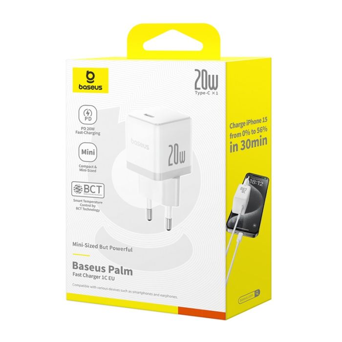 Мережевий зарядний пристрій Baseus Palm Fast Charger 1C 20W EU Moon White (P10111602213-00)