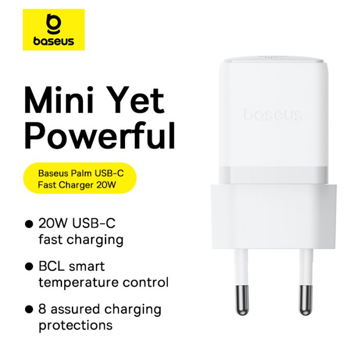 Мережевий зарядний пристрій Baseus Palm Fast Charger 1C 20W EU Moon White (P10111602213-00)