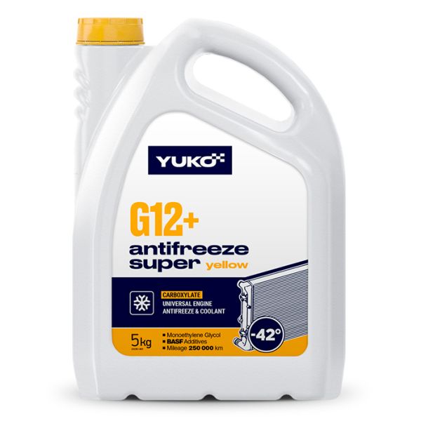 Антифриз YUKO G12+ Super (-40°C) жовтий ПЕ каністра 5л / 5 кг (4шт/уп)