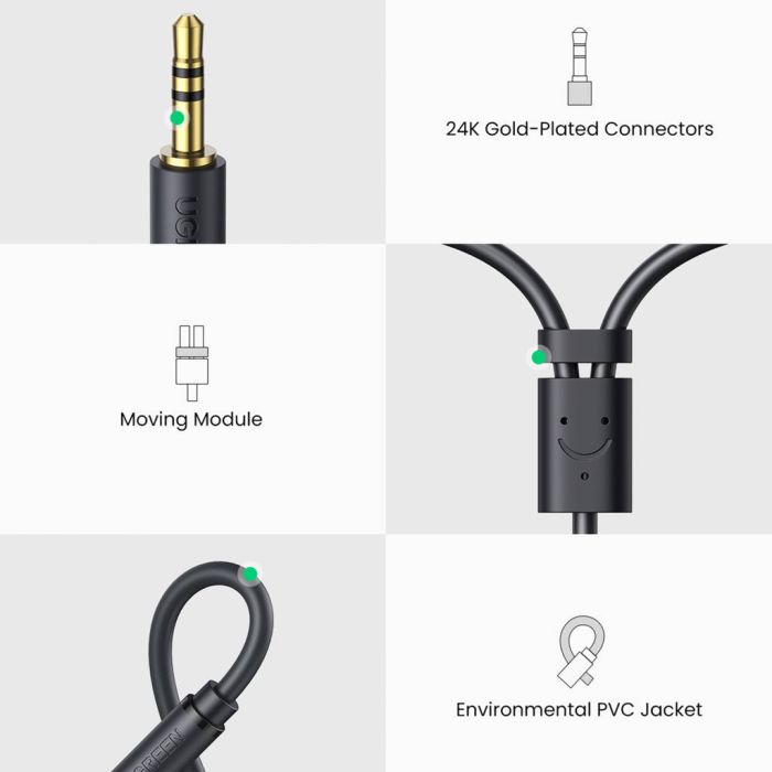 Аудіокабель UGREEN AV109 3.5mm Male to 2RCA Female Cable 25cm (Gray)(UGR-10547) (UGR-10547)