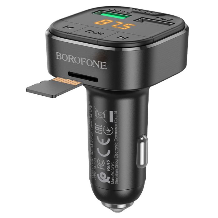 АЗП з FM-модулятором BOROFONE BC43 Flash QC3.0 car BT FM transmitter 18W Black (6974443387223)