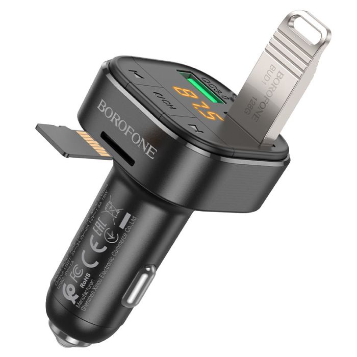 АЗП з FM-модулятором BOROFONE BC43 Flash QC3.0 car BT FM transmitter 18W Black (6974443387223)
