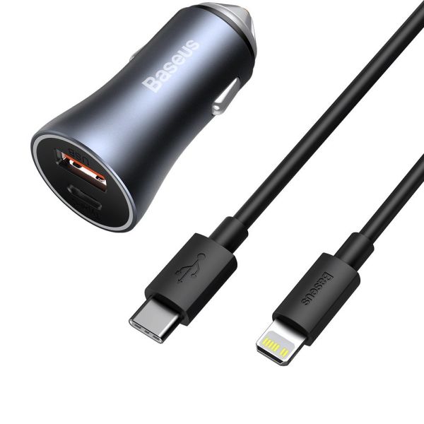 Автомобільний зарядний пристрій Baseus Golden Contactor Pro Dual Car Charger U+C 40W (With Cable Type-C/ iP 1m) Dark Grey (TZCCJD-B0G)